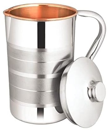 Zap impex Luxuriöser Kupfer-Stahl-Wasserkrug mit Edelstahl-Außen- und Innenseite aus reinem Kupfer 1600 ml zum Servieren von Geschirr für Haushalt und Küche