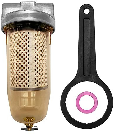 Conjunto de filtro de tanque de combustible 496 │Reemplazo para gasolina y agua diésel separado 30 micras máximo 25 gpm 150 psi con tapa superior NPT de zinc de 1 pulgada │Reemplaza # B10-AL