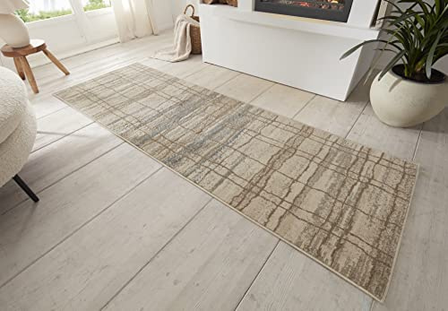 HANSE Home Jord Designer Rug - Flat Weave Vintage Style Abstract Modern Geometric Pattern Oeko-Tex Living Room Rug for Dining Room, Children's Room, Teenager's Room, Hallway - Cream Blue, 80 x 200 cm