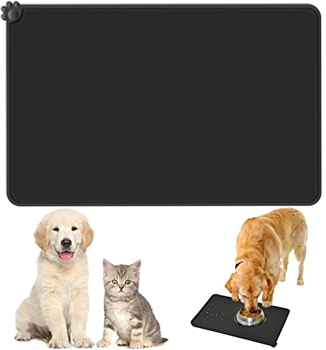 Napfunterlage Katzen, Futtermatte Katzen, Hundenapf Unterlage, Napfunterlage Hund, Katzenfutter Unterlage, Katzenmatte Futter, Für Futternäpfe Wassernapf, Futtermatte, 48x30cm,Schwarz