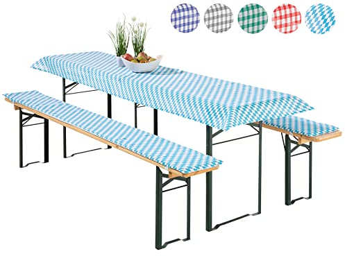 heimtexland ® Auflagen Set Bierzeltgarnitur 3-teilig Biertisch Tischdecke Bierbank Polster Bierbankauflage Oktoberfest Deko Typ331 Bayrische Raute für Tischmaß 70 x 220 cm