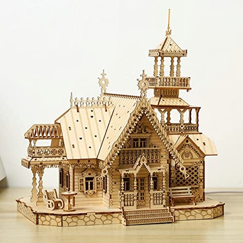 Cuteefun Puzzle en Bois 3D Kit Château, Suite de Modèles Architecturaux, Faire Votre Propre Ensemble de Travail du Bois pour Les Adultes, Cadeau d'anniversaire pour la Fête des Pères