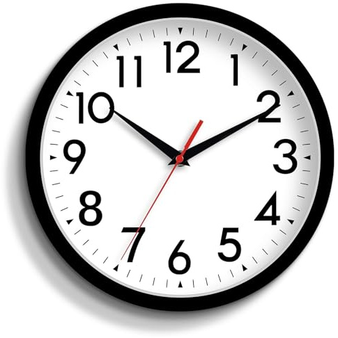 DAXSMY 12 Inch Wall Clock Silent Non-Ticking Battery Operated Analog Clock Decorative for Office Kitchen Outdoor Living Room Classroom Bedroom Bathroom School(Black)