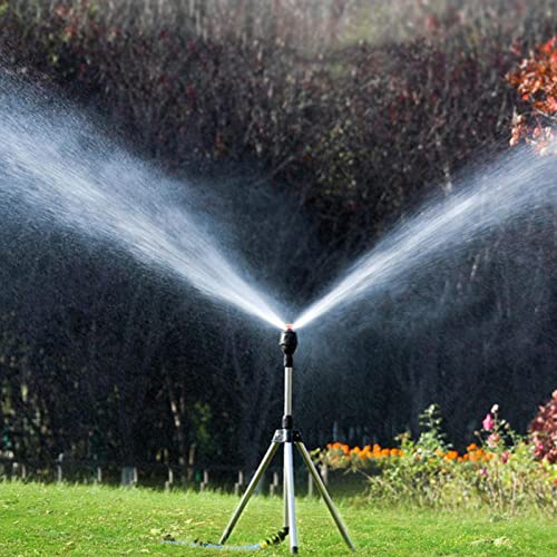 Hitburu Impulsregner Mit Stativ, Rotierender Stativsprinkler, Automatischer 360-Grad-Wassersprinkler Für Gartenrasen, Teleskopstativsprinkler, Automatisches Bewässerungssystem Für Den Haushalt