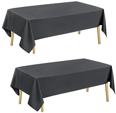 Hiasan Glatt Tischdecke Fleckenabweisend Tischtuch mit Lotuseffekt Leicht Wasserabweisend Tischwäsche, 2 Stück, Dunkelgrau, 140x200cm