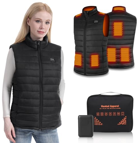 Rtdep Women's Heated Vest, Black, L, Slim Fit, Winter, 8 Heating Zones, 10000mAh Battery Pack