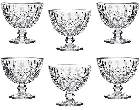 KYY'Z Glass Dessert Bowls Ice Cream Sundae Fruit Dinner Cocktail Dishes Cups Fruit Salad Trifle Serving Footed Bowl Lead Pb Free Glass Capacity: 300ml Set of 6