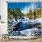 ASDCXZ Landschaft Duschvorhang 180x200 cm, Natürliche Winter Schneelandschaft Gebirgsbach Grün Wald Bad Waschbar Duschvorhänge Polyester Textil Wasserdicht Badevorhang für Badewanne mit 12 Haken