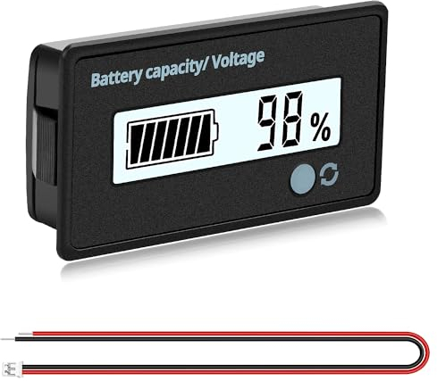 VooGenzek Batteriekapazitäts Voltmeter Monitor, Universelle Blei-Säure-Lithium Batterie-Status-Anzeige Tester Voltmeter Monitor, LCD-Display, DC 12V 24V 36V 48V 60V 72V Batteriemessgerät, Weißes Licht