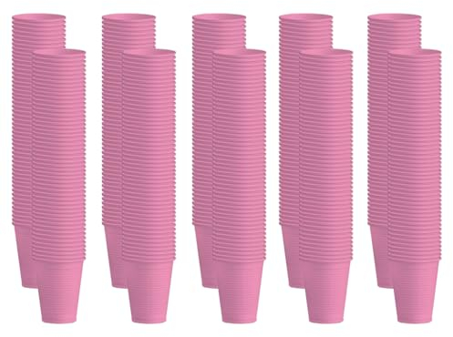 TEKHOME BICCHIERI PLASTICA MONOUSO COLORATI PER FESTE, COMPLEANNI, MATRIMONI, DRINK,RISTORANTI (50/100/150/200/250/300/350/400/450/500) (200, ROSA)