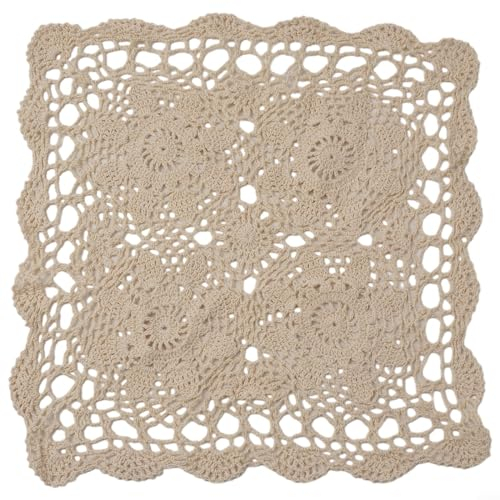 Zoegneer Vintage gehäkelte Tischdecke mit quadratischem Spitzenmuster Vintage quadratische Häkeltischdecke für Heimdekoration (40 x 40 cm, beige)
