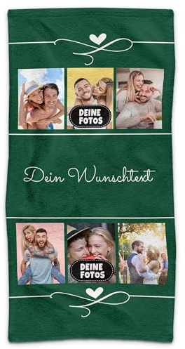 PR Print Royal Handtuch personalisiert mit Foto und Wunschtext - Personalisiertes Handtuch Bedrucken - Individuelles Fotogeschenk für Freunde und Familie | 100 x 50 cm, grün