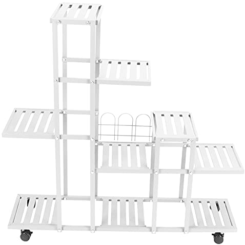 Vielseitiges Blumenregal aus Eisen mit Rädern, geeignet für alle Arten von Topfpflanzen und Heimdekorstile (Eisen)