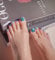 DANNI & TONI Semi Cured Gel Nail Strips(Seaside Splendor),Blue Marble Pattern Pedicure Salon-Quality Gel Nail Polish Strips Gold Foil Pedicure Manicure Stickers Set 37Pcs