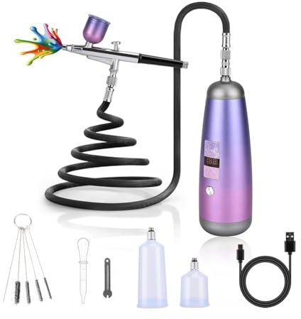 Jimenez Kit D'Aérographe pour Ongles Kit D'Aérographe 32PSI avec Compresseur D'Air Machine à Pistolet Aérographe Sans pour Maquillage, Peinture, Modèle