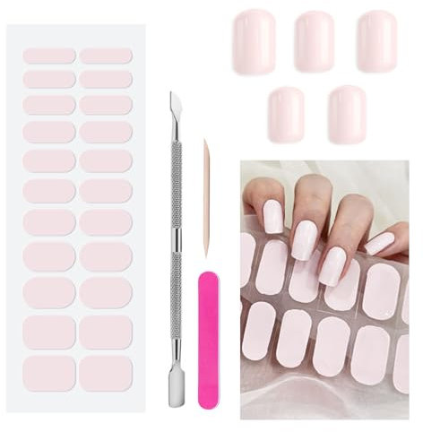 ZOCONE 22 Stück UV Gel Nagelfolie Pink Gel Strips Nail mit Nagelhautschieber Selbstklebend Nagelfolien Elegante Gelnägel zum Aufkleben Damen