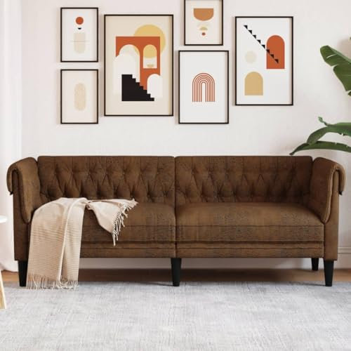 Rantry Chesterfield-Sofa mit 3 Sitzplätzen, braun, aus Stoff, Set aus Schlafsofa, Wohnzimmer, Gartensofa, modernes Sofa, für den Außenbereich, Möbel