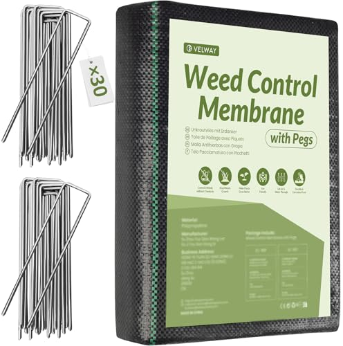 Velway Telo Pacciamatura 2x5M con 30 Picchetti - 100g/m² Telo Anti Erbacce per Orto Giardino Tessuto Permeabile all'Acqu - Stabilizzazione ai Raggi UV Barriere Contro Le Erbe Infestanti