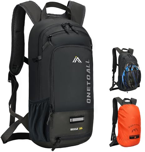 LOCAL LION ONETOALL Fahrradrucksack Klein 10L mit Regenschutz und Helmnetz, Skirucksack für Damen und Herren, Kleiner Wanderrucksack Wasserdicht zum Skifahren Radfahrren Wandern Tagestour