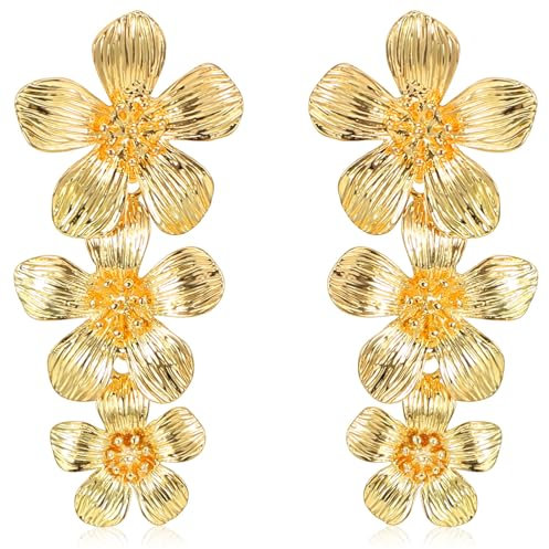 1 Paar Blumen Ohrringe Hängend Gold Quasten Ohrringe Damen Boho Lange Ohrringe Vintage Blumen Hängende Ohrringe Hypoallergene Blumen Anhänger Ohrringe Schmuck Geschenke für Frauen Mädchen