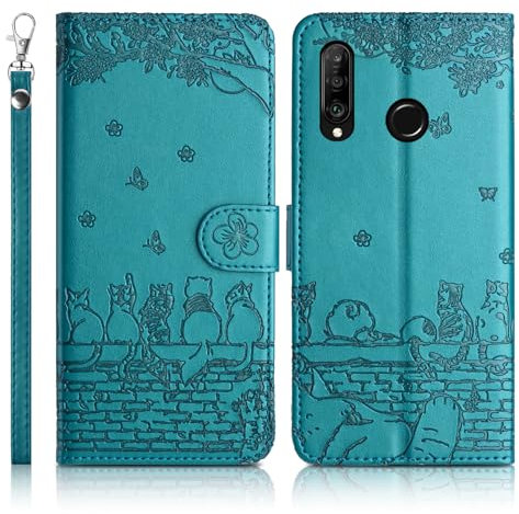 Succtopy Handyhülle für Huawei P30 lite Premium PU Lederhülle Huawei P30 lite Klappbar Flip Case Tasche Magnet Kartenfach Standfunktion Schutzhülle Huawei P30 lite Blau