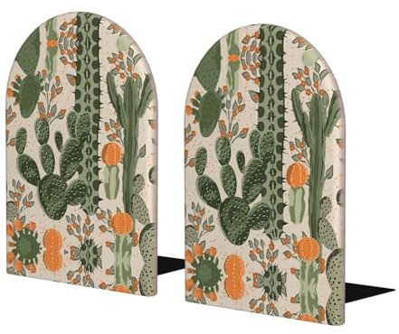 1 paire de serre-livres en bois de cactus vert pour étagères, serre-livres en bois robuste pour livres et films
