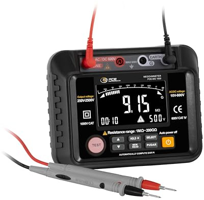 IsolationsVoltmeter PCE-MO 1500 mit internem Speicher/PI-, DAR- und Hold-Funktionen/automatische Abschaltung/Batteriebetrieben/3,7-Zoll-LCD-Bildschirm mit Hintergrundbeleuchtung. PCE Instruments