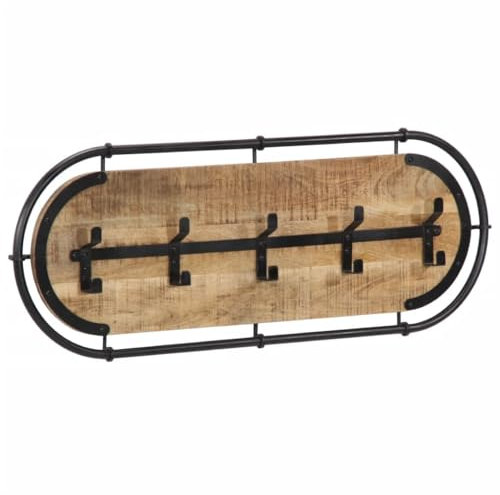 Tidyard Porte-Manteau Mural avec 5 Crochets Bois manguier Massif Brut