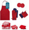 Encasa XO Kitchen Towels and Dishcloths Sets |21 Pcs Apartment Essentials Set | Oven Mitts and Pot Holders with Hanging Loop | Cooking Apron, Dish Cloth, Flour Sack and Coasters Red Combo