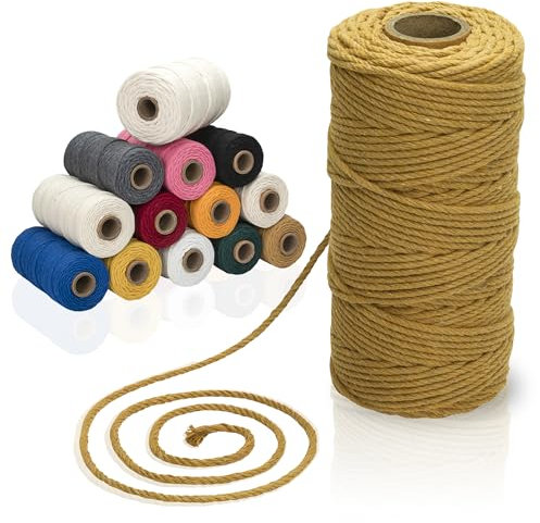 Makramee-Garn aus 100% Baumwolle, 3-4 mm Stärke, in tollen Farben (Ockergelb, 3mm (100m))