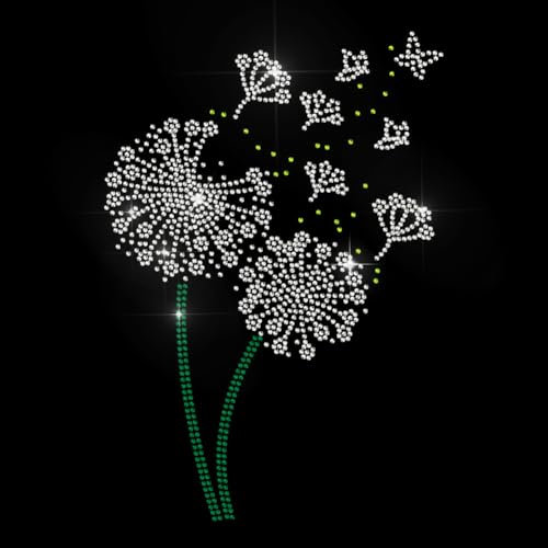 MAYJOYDIY Pusteblumen Schmetterling Strass Aufbügler Hotfix Transferaufkleber Pusteblumensamen Klarer Bling DIY Aufnäher Kleidungsreparatur Hotfix Applikation Für T Shirt Jacke Tasche Jeans Basteln