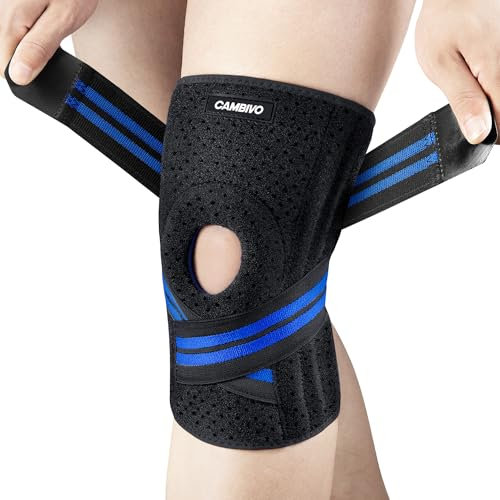 CAMBIVO Ginocchiera Ortopedica Regolabile, Tutore Ginocchio con Stecche Laterali e Cuscinetti in Gel, Ginocchiera Rotulea Legamenti Crociati per Artrosi Ginocchio, Menisco Lesionato, 1 Pezzo