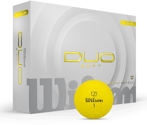 Wilson Duo Soft Golfbälle, Sanftes Spielgefühl und dynamische Energie, Geschwindigkeitssteigerung mit präzisem Flugdesign, Gelb, 12er Pack