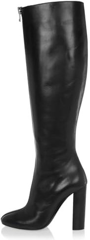 Mdrcg Stivali Alti Fino alla Coscia da Donna, Stivali in Pelle con Punta Tonda e Cerniera Anteriore, Stivali al Ginocchio con Tacco Alto e Spesso,Nero,44