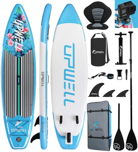 UPWELL 320x81x15cm Aufblasbares Stand Up Paddling Board mit Sitz, SUP Board Standup Paddle Board Paddleboard, Native Floral