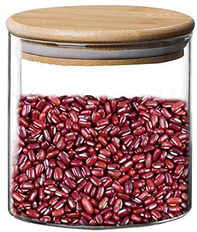 INCETUE Vorratsdosen Glas mit Deckel 550ml, KleinAufbewahrungsgläser mit Bambusdeckel Rund, Küche Gewürzgläser luftdichte Vorratsgläser für Spaghetti, Müsli, Mehl, Bohnen, Cornflakes