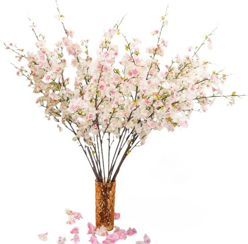 XZJMY Fleurs de cerisier artificielles, branches de cerisier en soie, fleurs de cerisier artificielles à longues tiges pour arrangements de vase, décoration de table de mariage (3 pièces, rose clair)