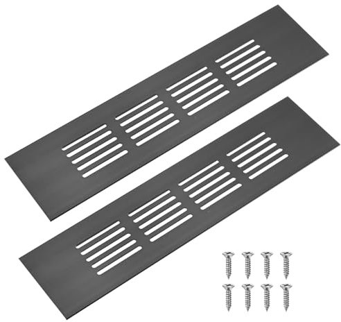 M METERXITY 2-Pack Door Vents for Interior Doors, 8 x 2 Inch/ 200 x 50mm Aluminum Alloy Ventilation Grille for Cabinet/Wardrobe/Shoe Cabinet, Rectangle Air Vent with 8 Screws [Black]