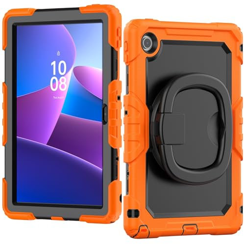 Funda para tableta Funda de silicona compatible con Lenovo Tab 10.1 (TB-311XU) / K10C TB311FU 2025 con protector de pantalla, resistente y de cuerpo completo con asa giratoria. Funda protectora(Orange