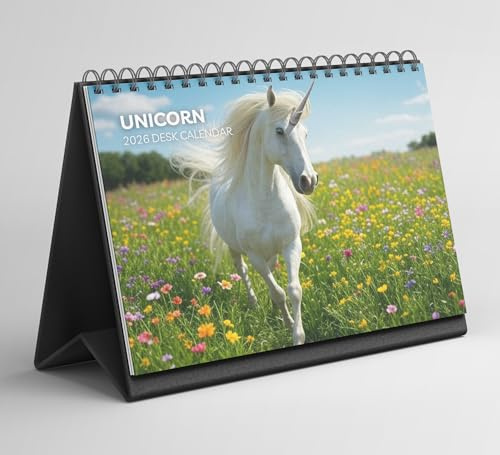 Einhorn-Tischkalender 2026-2027: Stehender Flip-Desktop-Kalender mit dickem Papier (15,25 cm x 22 cm – ähnlich A5)