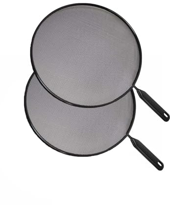 Neel Saanjh 2-Pack Grease Splatter Screen Guard for Frying Pan, Stainless Steel, Heat-Resistant Handle, 13-Inch Fine Mesh Oil Splash Guard, Prevents Mess & Burns for Cooking, Frying, and Sauté (25cm)