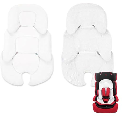 Universelle Babyschale Sitzauflage & Kopfstütze - Wendbare Matte Sitzverkleinerer für Babyschale, Kinderwagen, Hochstuhl, Autositz - Atmungsaktive Sitzverkleinerer Einlage für Neugeborene (Weiß)