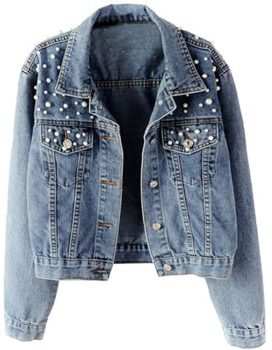 Uwdiohq Damen Oversize Jeansjacke Mit Perlenstickereien Weiße 48 Leo Braut Teddyjacke Winterjacke Jacken Übergangsjacken Parka Übergangsjacke Safari Jacke Leder Große Größen Lederjacke Leichte