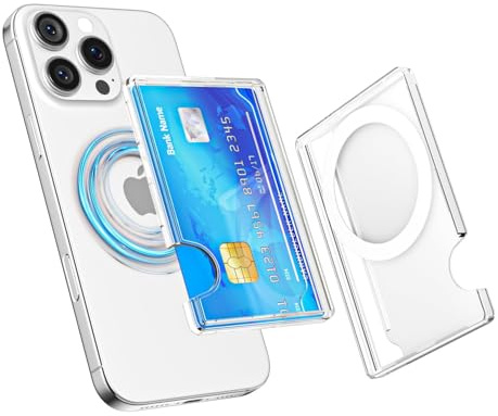 oakxco Magnetic Phone Wallet Stick On, Secure Phone Card Holder Compatible with Magsafe, Adhesive Pocket Sleeve ID Credit Card, Slim Thin Card Case, Compatible with Apple iPhone Samsung Pixel, Clear