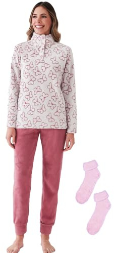 Pigiama Pile Donna Caldo Invernale + Calze Ciniglia Omaggio Morbido Coral Scatolato