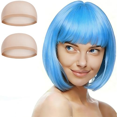Aomig Kurze Bob Perücke, 2/3/4Pcs Bunte Neon-Bob-Perücke, Pony-Perückeen | Perücken Haarteile Cosplay für Nachtclub/Tanzen/Karneval/Fasching Motto Party Halloween Dekorationen