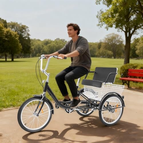 WFIETN - Dreirad für Erwachsene mit Kindersitz, 20 Zoll 3 Rad Fahrrad Dreirad mit Kinder Sitz und Hintere Einkaufskorb, Single-Speed Pedal Power Dreiräder 3 Räder Lastenfahrrad, bis zu 264,5 lbs
