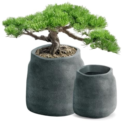 FEINZ Pot de Fleurs Rond et Large de 40 cm 37 L Graphite Gris | Idéal pour le jardin, le balcon et l'intérieur, Avec insert fixe et aspect béton naturel, Robuste et facile à nettoyer