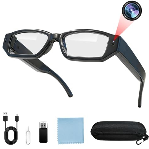 Kaelera Telecamera Nascosta Occhiali 16GB, Mini Telecamera Spia Bicchieri 1080P HD, Portatile Spy Cam Microcamera Spia Invisibile Action Cam Sport Fotocamera per Video Fotografia
