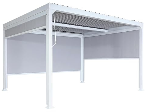 BERLINLODGE Alu Pergola mit 3X Seitenwand für 3x3,7m | HxBxT 224x370x300cm | Lamellen-Pavillon | Weiß | stabiles 8cm-Metall-Gestell